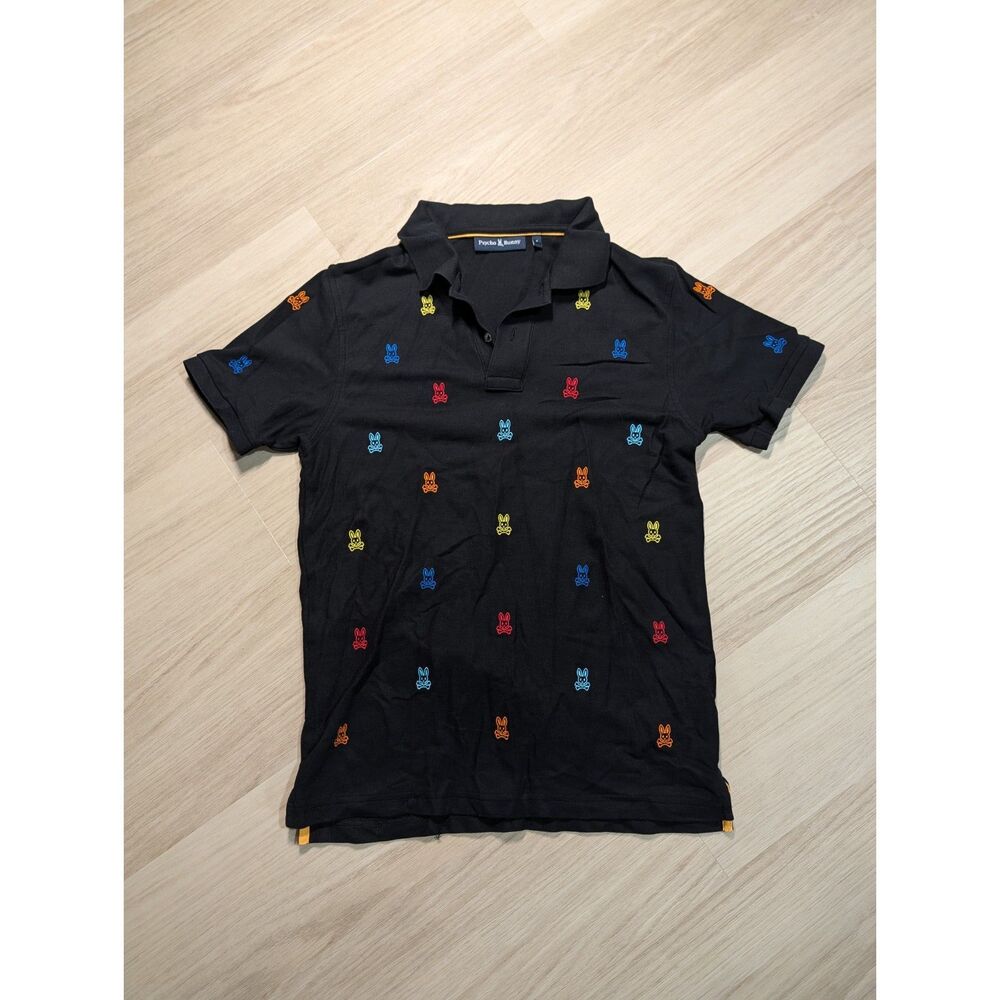 Psycho Bunny Black Multicolor Bunny Polo Shirt Men's Size 4